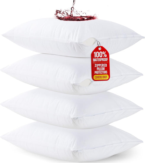 Utopia Bedding Waterproof Queen Size Pillow Protectors, Zippered (4 Pack, White), Dust Mite Proof Covers