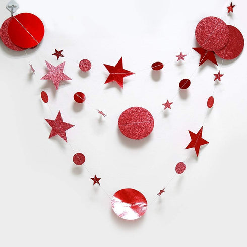 Decor365 Twinkle Star Garland Glitter Red Party Decorations, Star Banner Ceiling Hanging Streamer for Birthday