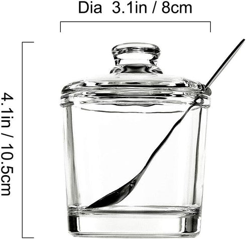 Vencer Clear Glass Sugar Bowl with Lid and Stainless Steel Spoon, 6.3 Ounces (180 ML) Sugar Dispenser
