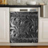 Black Floral Dishwasher Magnet – Engraved Dark Pattern Sticker for Fridge – Magnetic Panel Decals for Home Appliances