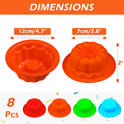 Webake Silicone Mini Bunt Cake Molds, 4 Inch Fluted Tube Cake Pan, 8 Pack Non-stick