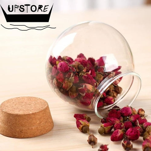 1PCS 500G/17oz Clear Empty Round Large Capacity Sealed Glass Bottles with Wood Cork Stopper for Storage