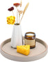 KINGFOM Round Decorative Tray, PU Leather Vanity Tray Organizer with Gold Trim