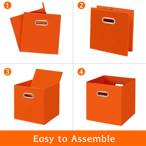 Fabric Storage Bins Cubes - Foldable Organizer with Handle, 11x11x11, Set of 3, Orange
