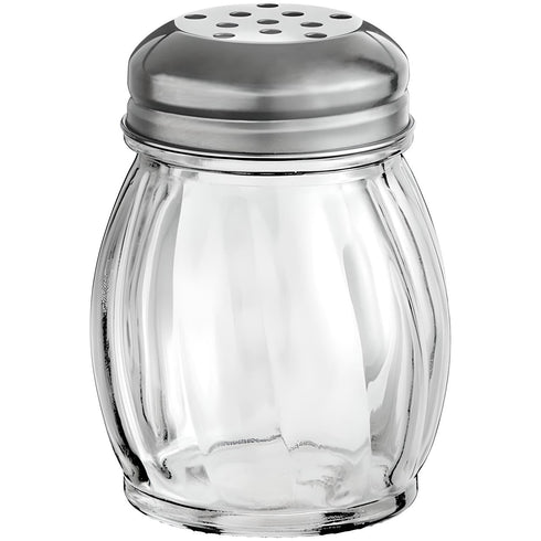 OCS Parts 3.5-Inch Glass Shaker with Chrome Plated Perforated Lid for Grated Cheese, Chili, and Red Pepper