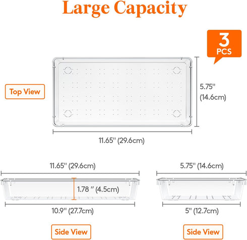 Lifewit Silverware Drawer Organizer, 5.75" x 11.65" Clear Utensil Tray for Kitchen Drawer, Stackable Plastic Flatware and Cutlery Storage Box Divider for Spoons Forks Knives Tools, 3 Pack by Lifewit