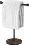 Hand Towel Holder Stand, Matte Black T-Shape Free Standing Holder for Bathroom, Heavy Base, 15” Height Wood Countertop