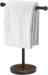 Hand Towel Holder Stand, Matte Black T-Shape Free Standing Holder for Bathroom, Heavy Base, 15” Height Wood Countertop