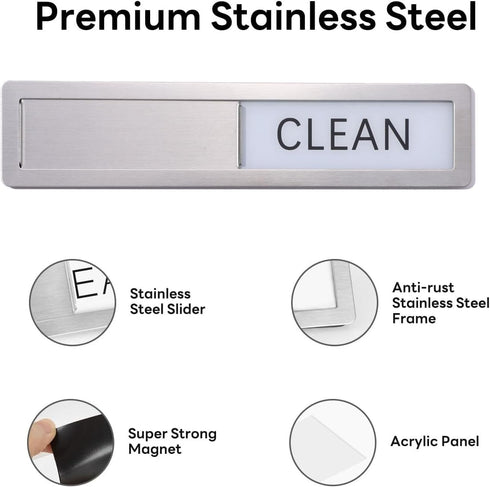 Premium Stainless Steel Dishwasher Magnet Clean Dirty Sign - Kitchen Organizers and Storage - Black-White