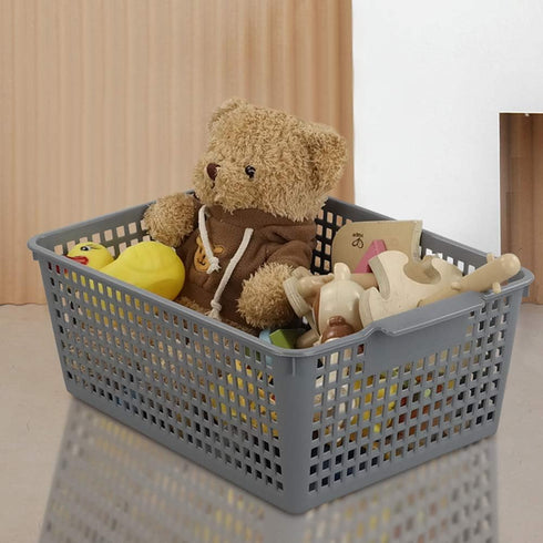 Gloreen 3 Pack Large Plastic Storage Baskets, Multipurpose Organizer Baskets in Grey