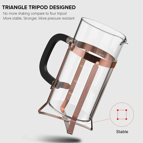 Coffee Maker, 304 Stainless Steel French Press with 4 Filters, Heat Resistant Borosilicate Glass, 21 Ounce, Copper