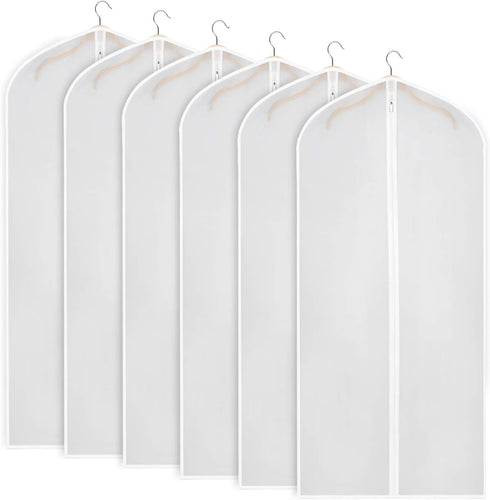 Zilink Garment Bags for Long Dresses - 60-inch Translucent Suit Bag with Full-Length Zipper, Set of 6