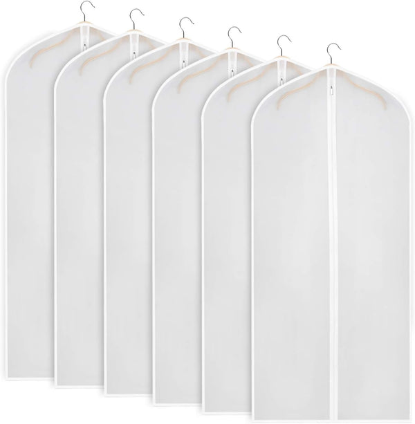 Zilink Garment Bags for Long Dresses - 60-inch Translucent Suit Bag with Full-Length Zipper, Set of 6