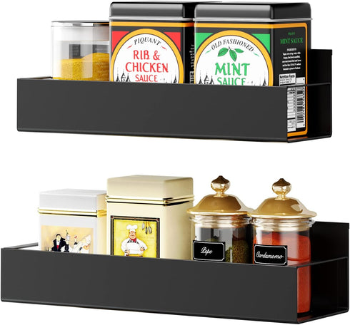 2 Pack Vetacsion Moveable Fridge Magnetic Spice Racks,Metal Black