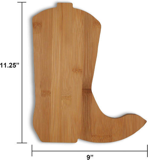 Cowboy Boot Shaped Bamboo 9” x 11.25” Serving Cutting Board – Rustic Kitchen Decor and Functional Serving Piece for Cheese, Snacks, Food, Plating, Charcuterie and More
