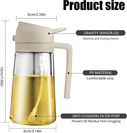 2 in 1 Glass Oil Sprayer & Dispenser, 470ml Glass Olive Oil Sprayer,Cooking Oil Sprayer,Oil Spray Bottle For Kitchen,Canola Oil Sprayer,Fryer For Salad, Baking,Frying,BBQ,Oil sprayer (White) by mqnxoi