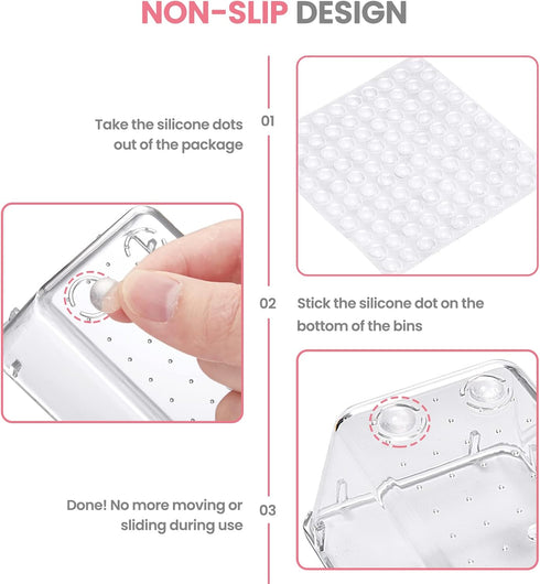 HOUSE DAY Makeup Drawer Organizer Trays, 17 PCS Clear Drawer Organizers with Silicone Pads for Vanity & Storage
