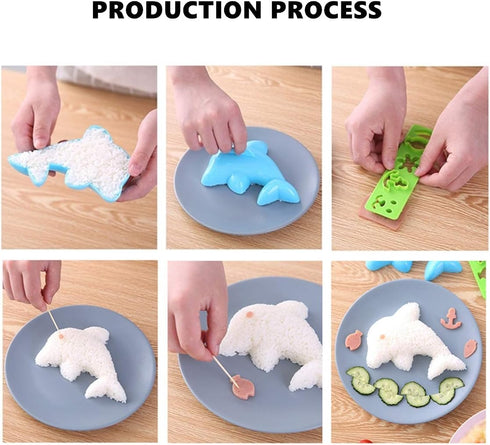 4 Set Rice Mold - Cartoon Dolphin Rabbit Sun Sushi Bento Maker Mould for Kids Meal