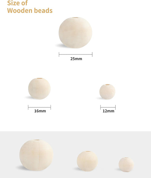 Wood Bead Garland Without Tassels - 84 Inch Natural Wooden Beads, 7 Feet Handmade Boho Decor for Coffee Table