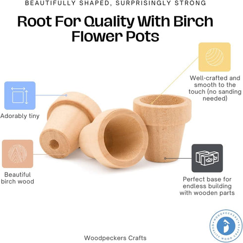 Woodpeckers Mini Wood Flower Pot 5/8-inch x 9/16-inch, Pack of 24 Unfinished Mini Flower Pots