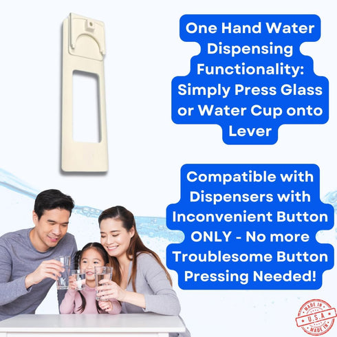 Water Dispenser Lever for Refrigerator, One-Handed Water Dispensing Lever for Select Models, Made in USA, White