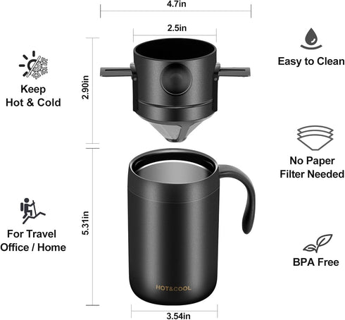 16oz Camping Coffee Maker Pour Over Set, Portable Coffee Kit for Travel, Camping, Offices, Backpacking