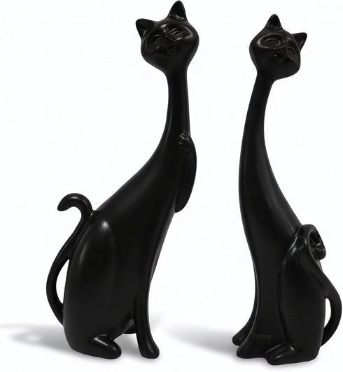 masteymoh Cat Figurines Pack of 2, Black Resin Cat Statues Minimalist Modern Abstract
