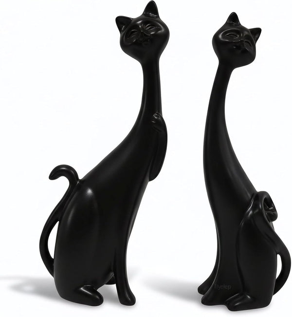 masteymoh Cat Figurines Pack of 2, Black Resin Cat Statues Minimalist Modern Abstract