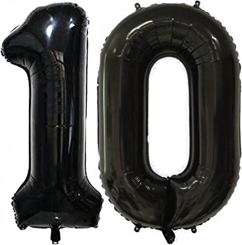 Tellpet Black Number 10 Balloons, 10th Birthday Party Balloons, 40 Inch Size