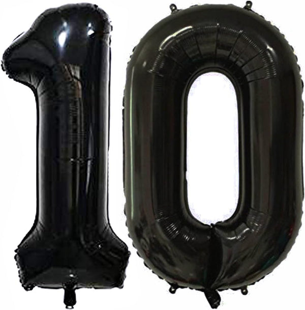 Tellpet Black Number 10 Balloons, 10th Birthday Party Balloons, 40 Inch Size