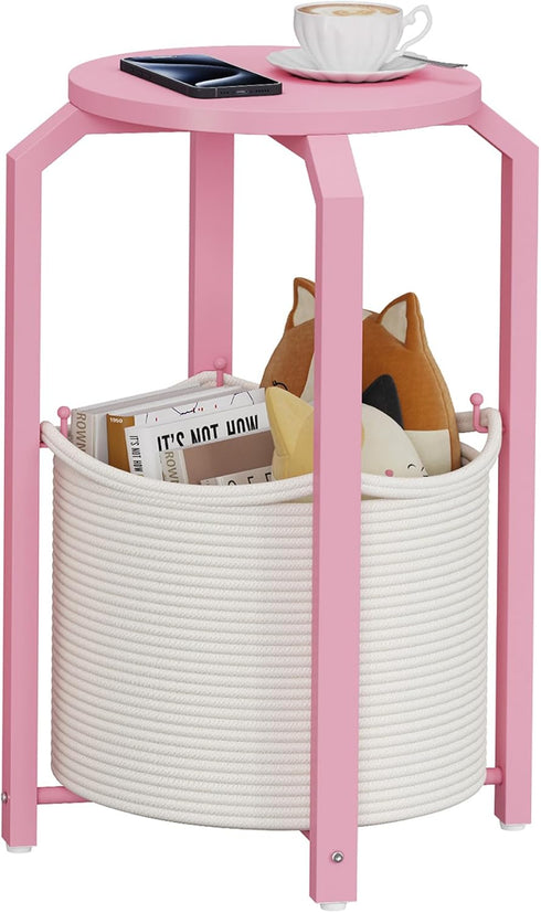 TB01BP092 TUTOTAK Small Side Table, Round End Table, Night Stand, Bedside Table, Sofa Table with Storage Basket, Living