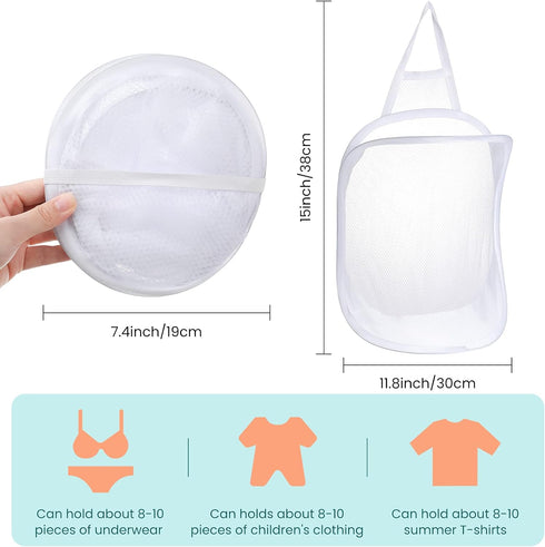 3 Pieces Hanging Laundry Hamper Bag, Foldable Mesh Hamper with Carry Handle for Dirty Cloth, Toy, Camping, Hotel Use