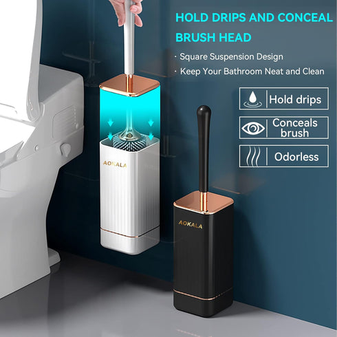 Toilet Brush and Holder, Elegant 2 Pack Silicone Toilet Bowl Brush Set with Ergonomic Long Handle, Modern Bathroom