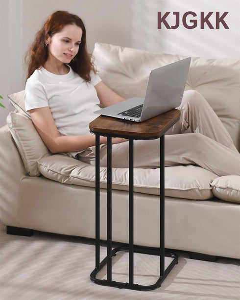 27 Inches KJGKK C Shaped End Table, High Small Side Table for Sofa and Bed, Couch Table Slides Under, Tall Tv Tray