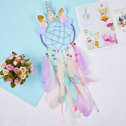 QtGirl Dream Catchers for Kids - Unicorn Wall Decor for Girls Bedroom Flower Feather Hanging Decoration