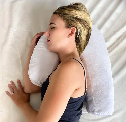 Side Sleeper Pillow with Ear Hole Ergonomic J-Shaped Swan Pillow for Neck Support & Spine Alignment Memory Foam Support