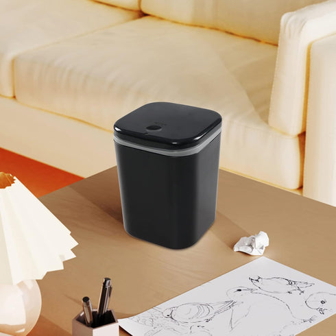 0.5 Gallon Tiny Countertop Trash Can, Mini Desktop Garbage Can with Push-Button, Black