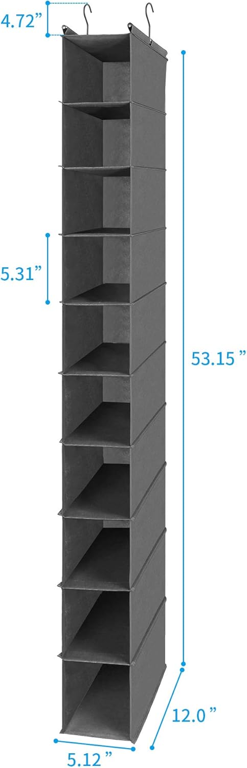 MAX Houser 10-Shelf Hanging Shoe Shelf Organizer, Pack of 2 for Closet Storage, Grey