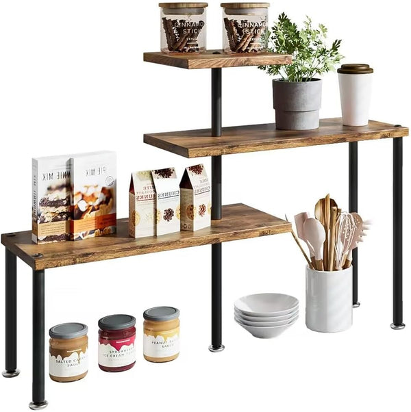 Corner Shelf Countertop Organizer, 3 Tier Adjustable Kitchen Corner Shelves for Bathroom and Coffee Area (Black)