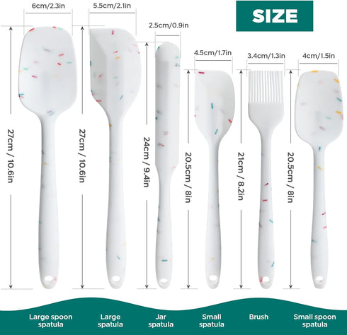 6 Piece White Silicone Spatula Set, Heat Resistant Nonstick Kitchen Utensils with Stainless Steel Core