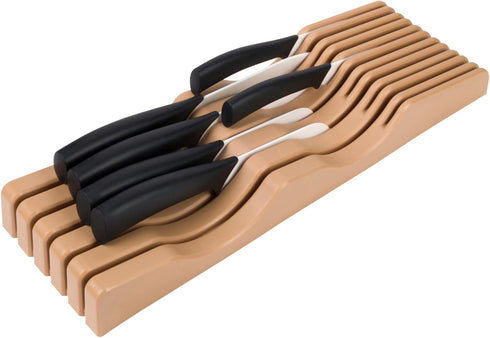 Large In-Drawer Plastic Knife Block: 11 Slot Empty Knife Holder for Kitchen Drawers, Cutlery Tray Organizer