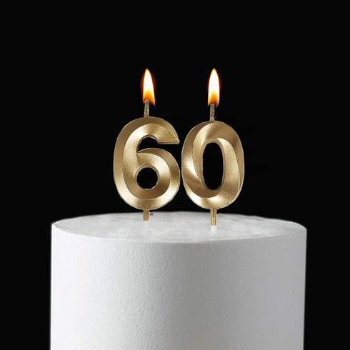 Bailym 60th Birthday Candles, Gold Number 60 Cake Topper for Birthday Decorations Party