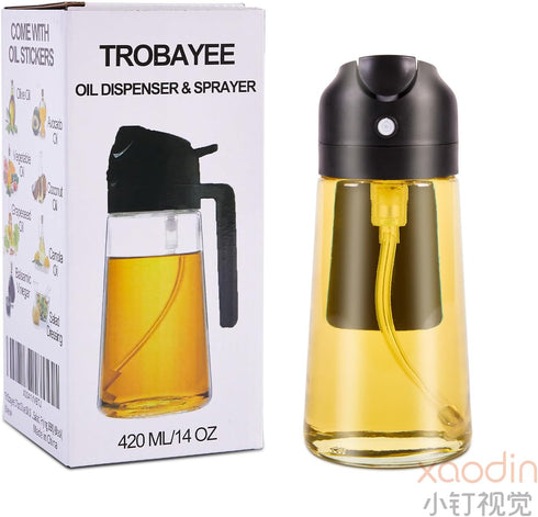 14oz Olive Oil Dispenser for Kitchen -2 in 1 Glass Oil Sprayer and Oil Dispenser,420ml Oil Bottles for Cooking,Air Fryer, Baking,Salad, Frying, BBQ (Black) by TrObayee