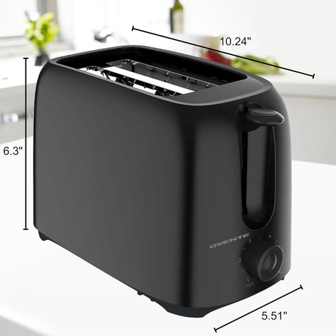 OVENTE Electric 2 Slice Toaster Machine with 6-Shade Toast Settings, 700W Power, Black TP2210B