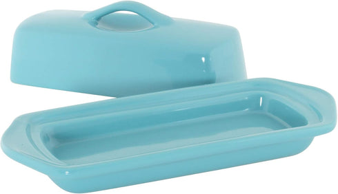 8.5 Inch, Chantal Ceramic Full Size Covered Butter Dish, Aqua