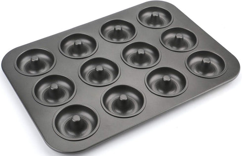 Lawei 2 Pack 12-Cavity Non-stick Donut Pan, Carbon Steel Donut Baking Pan for Muffin, Cake, Dessert, Mini Bagel Mold Donut Trays for Oven, Microwave, Freezer Safe