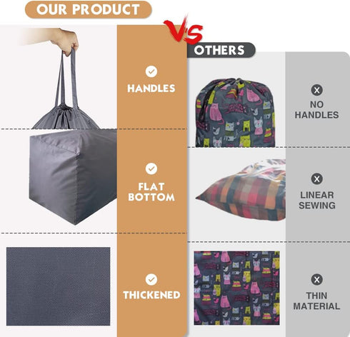 Washable Travel Laundry Bag with Handles and Drawstring, 2 Pack, Heavy Duty, Grey