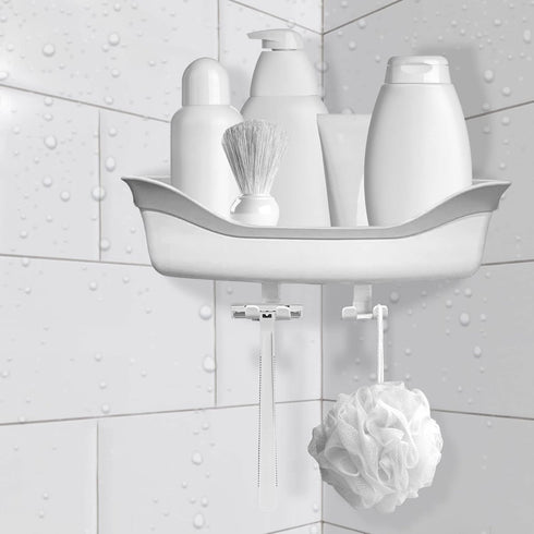 SlipX Solutions Patented Corner Shower Basket Caddy - Adjustable Storage Organizer with Power Lock Suction Cups, 2 Hooks