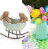 Vintage Rustic Country Bunnies Rabbit Figurine Statue, Laughing Bunny Rabbits Rocking in an Easter Egg Cradle