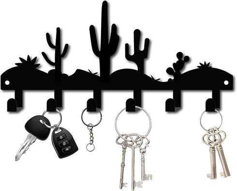 CREATCABIN Cactus Metal Key Holder Organizer Rack, Wall Mounted Decor with 6 Hooks for Entryway, Kitchen, Office, 10.6
